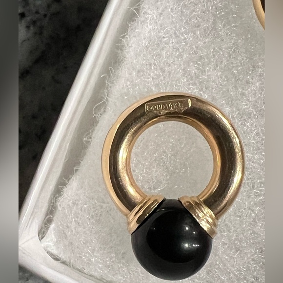 Peter Brams Designs 14K Black Onyx Hoop Earring Enhancers one pair - Picture 1 of 2